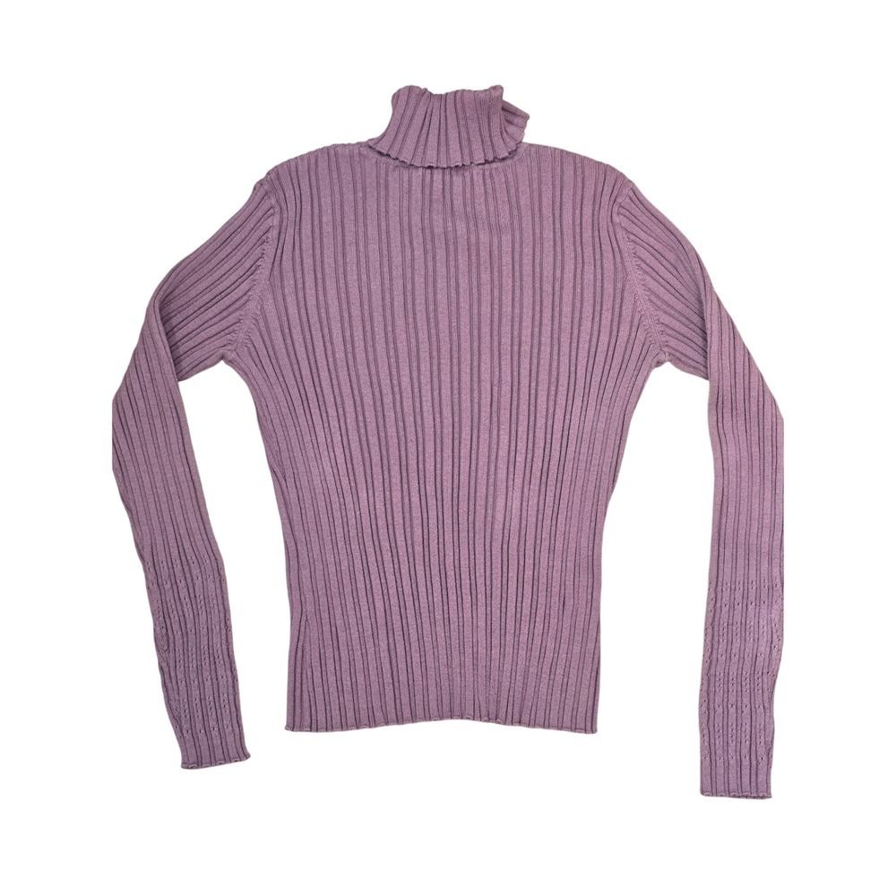 Hillard & Hanson Womens Purple Ribbed Pointelle Turtleneck Sweater Large